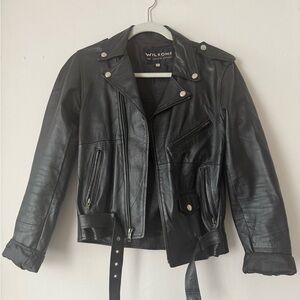 Wilson Black Leather Motorcycle Jacket with Notched Lapel